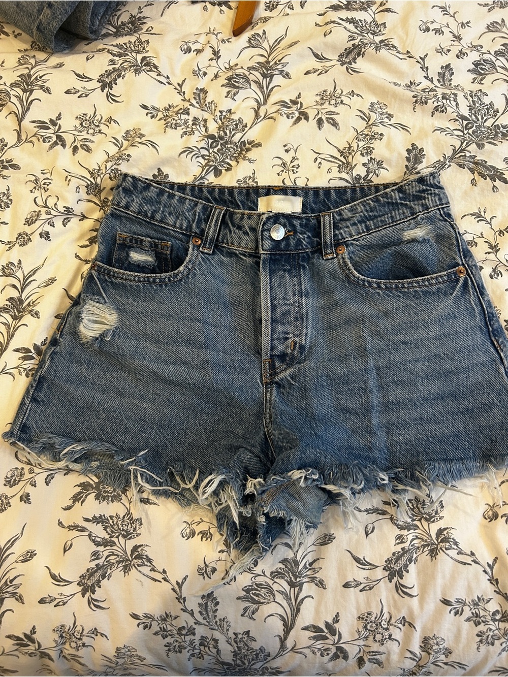 H&M Distressed High-Rise Denim Shorts - Blue